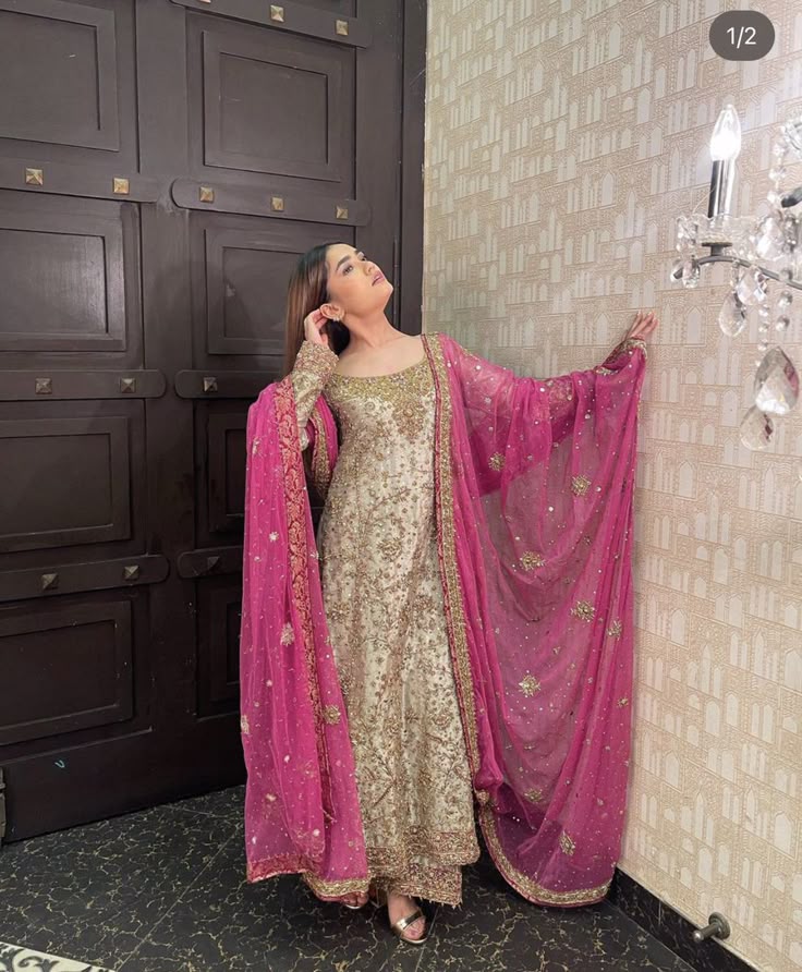 Haris Shakeel Gold And Pink Dress