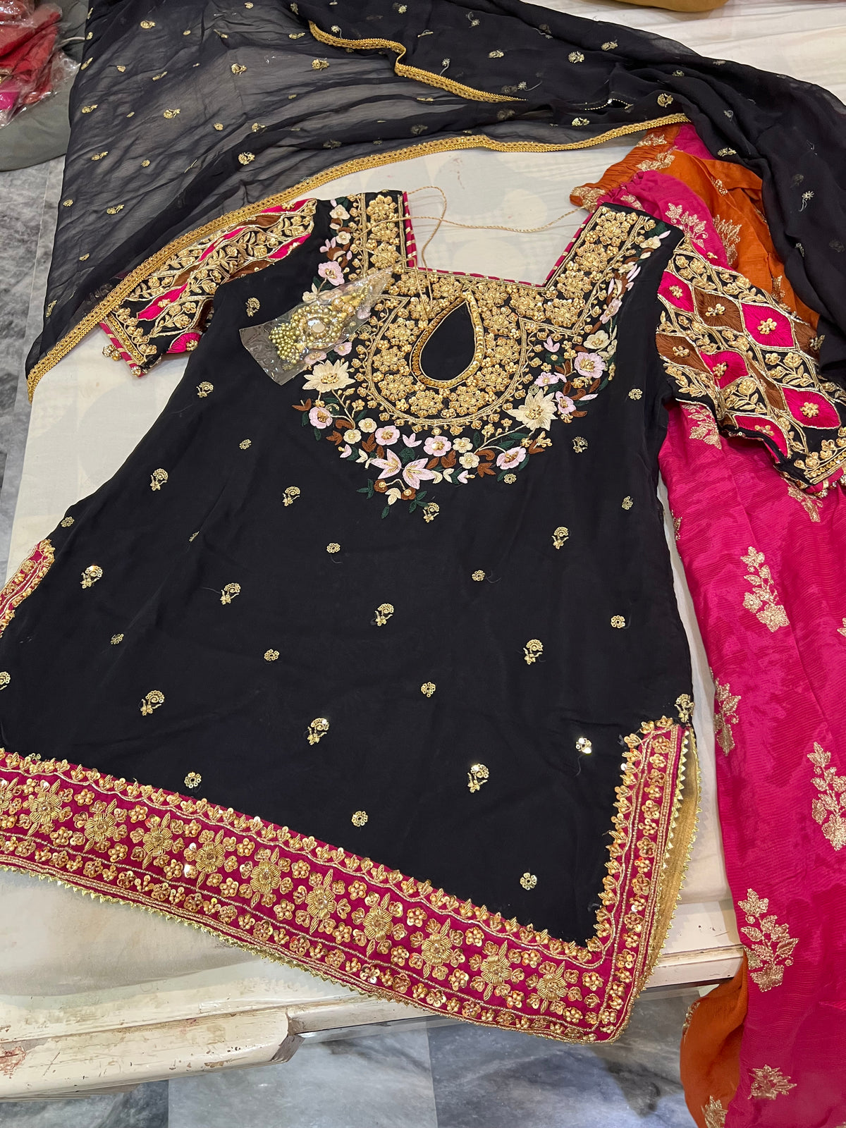 Black Multi-Color Embroidered Pakistani Sharara Set | Party & Wedding Wear