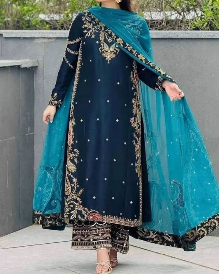 Blue Embroidered dress
