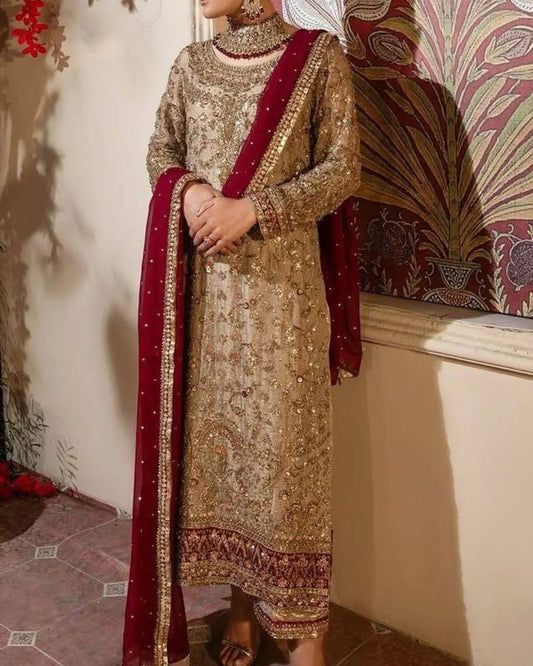 Elegant Golden Embroided Formal Dress
