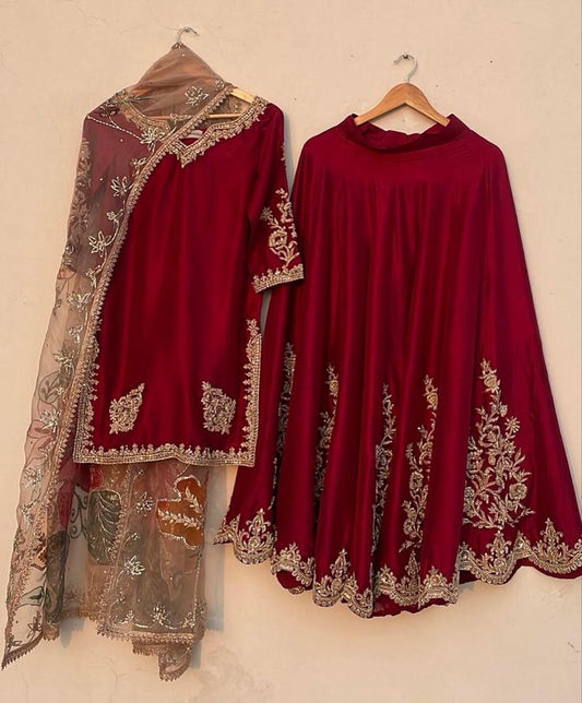 Royal Red Embroidered Festive Dress