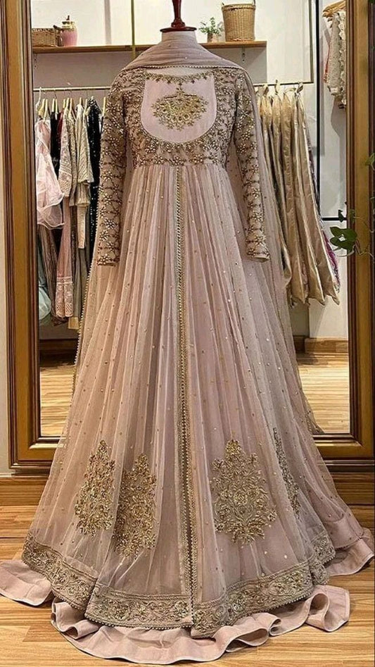 Beige Embroidered Frock
